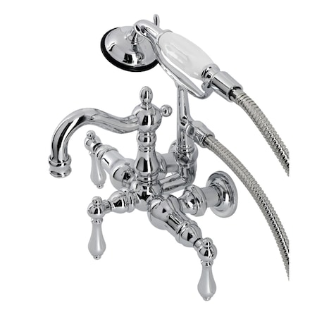 Kingston Brass CA1008T1 3-3/8" Tub Wall Mount Clawfoot Tub Faucet with Hand Shower, Polished Chrome CA1008T1